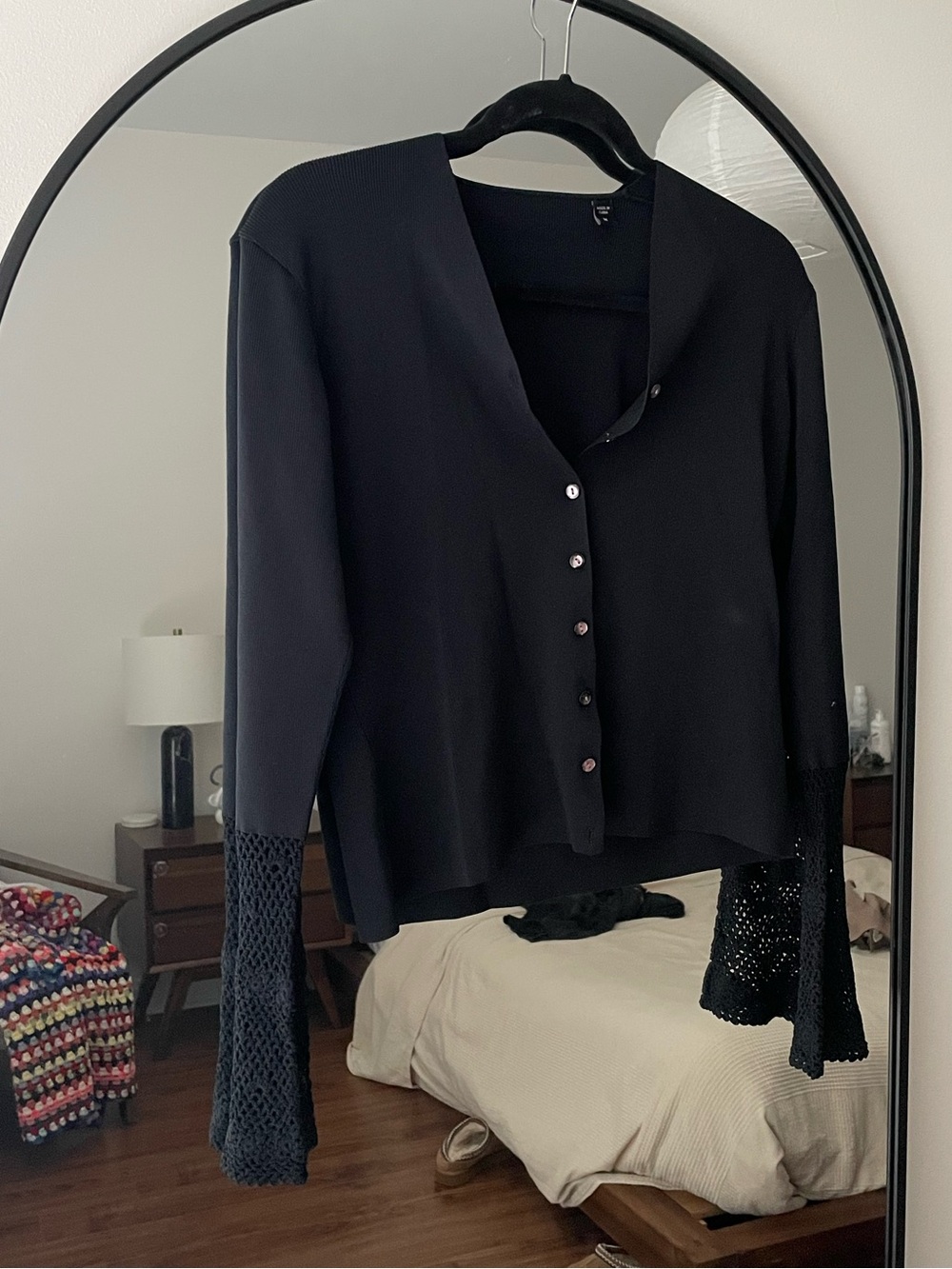Black cardigan with crochet sleeves